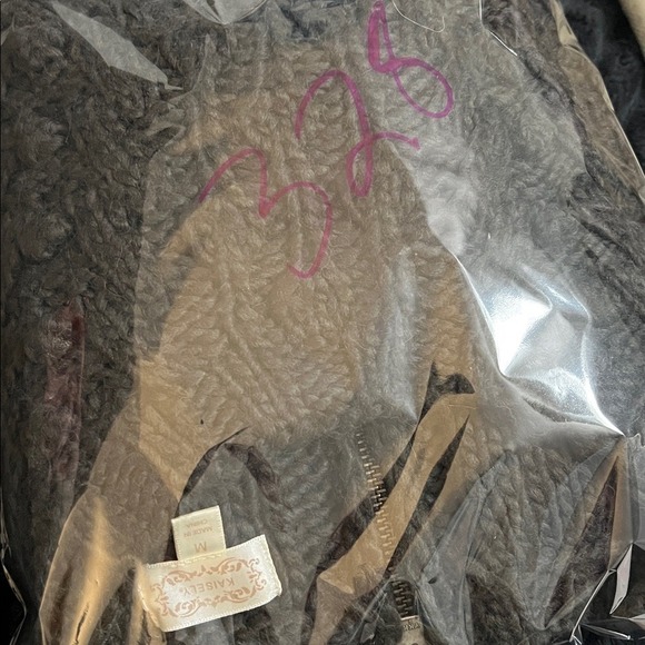 Kaisely Charcoal Cable Knit Wool Blend Back Zip Sweater 3/4 Sleeve Medium - Picture 12 of 12